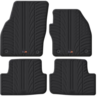 TRAVALL Rubber Car Mats (set of 4) compatible with VW Polo 5 Door Hatchback Mk6 (2017-Current) Heavy Duty Floor Mats Moulded Premium Mats Easy Clean Black with Clips - Anti Slip All-Weather Protection