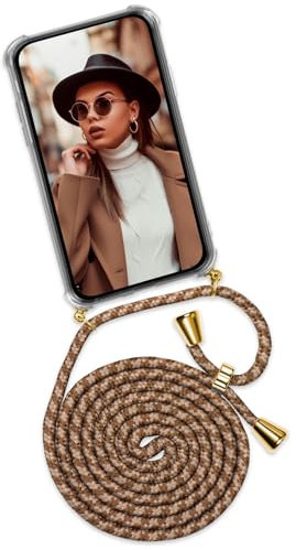 ONEFLOW Handykette für iPhone 11 Pro Hülle mit Band, Handyhülle mit Kette abnehmbar, Handyband zum Umhängen, Handy Umhängeband Lange Handykordel, Twist Case – Beige Braun
