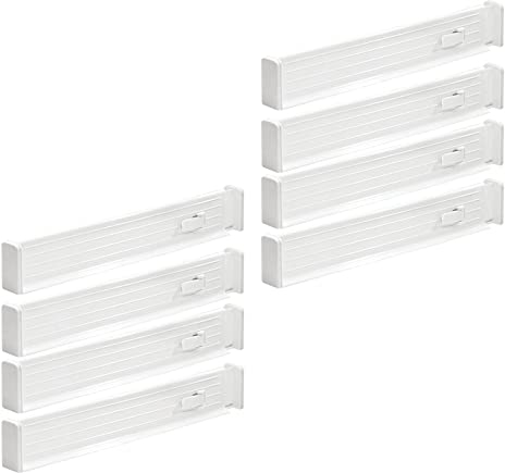 mDesign 8er-Set verstellbarer Schubladeneinsatz – praktischer Schubladen Organizer für Schrank und Kommode – flexibler Schubladenteiler aus Kunststoff – weiß