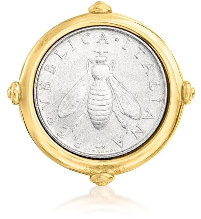 Ross-Simons Italian 18kt Gold Over Sterling Genuine 2-Lira Bumblebee Coin Ring. Size 8