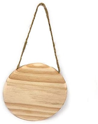 Vetrineinrete® Targhetta in legno 2 pezzi con corda in canapa da appendere targa personalizzabile con decoupage pittura appendino per porta (Tondo 13X13X1 cm) C59