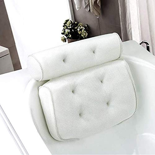 Yuning Almohada de Baño,Reposacabezas Bañera con 6 Ventosas,Soporte Suave la Cabeza,El Cuello,los Hombros y la Espalda y una cómoda Alfombra de baño,para SPA en Casa Bañera de Hidromasaje (Blanco)