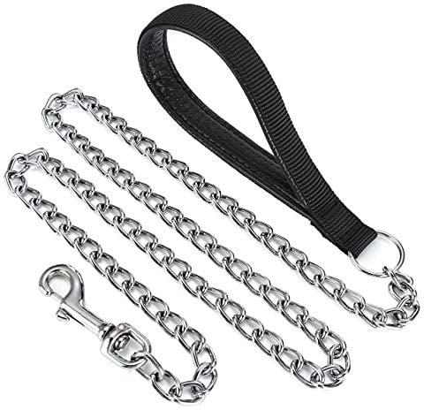 Filhome Metal Dog Leash Chew Proof Dog Chain 4FT, 6FT Heavy Duty Sturdy Pet Leash with Padded Handle for Large Medium Dogs
