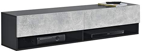 [en.casa] Hängeboard Halmstad 140 x 31 x 30 cm mit Schranktüren Hängeschrank mit Ablagefächern TV Lowboard Schwarz/Betonoptik