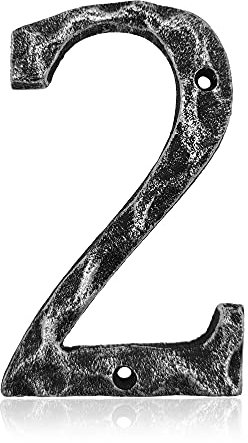 5.5 Inch House Numbers- Unique Cast Iron Metal Address / Mailbox Number for Outside or Front Door, Handmade Antique Silver Finish (Number 2)