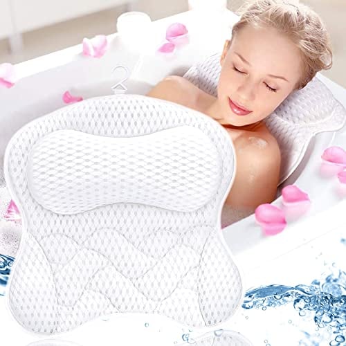 Frasheng Almohada de Baño,Malla 4D Cojín de baño,Almohada de Baño con 6 Ventosas Antideslizantes,Puede soportar la Cabeza,el Cuello,la Espalda,para SPA en Casa Bañera de Hidromasaje,Lavable a Máquina