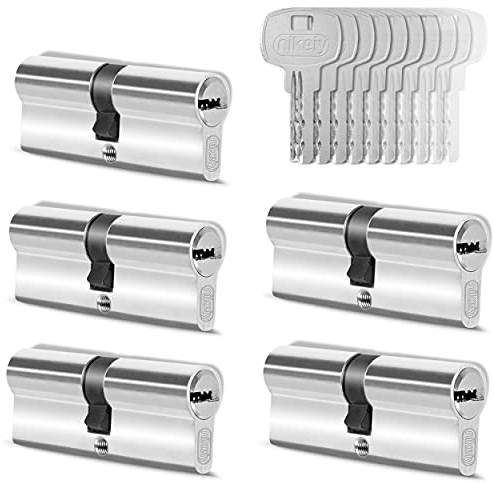 GERCAR 5 cylindres de serrure à fermeture identique, 5 cylindres profilés 40/40, avec 25 clés, 80 mm, double cylindre de porte, longueur : 80 mm, A : 40, B : 40