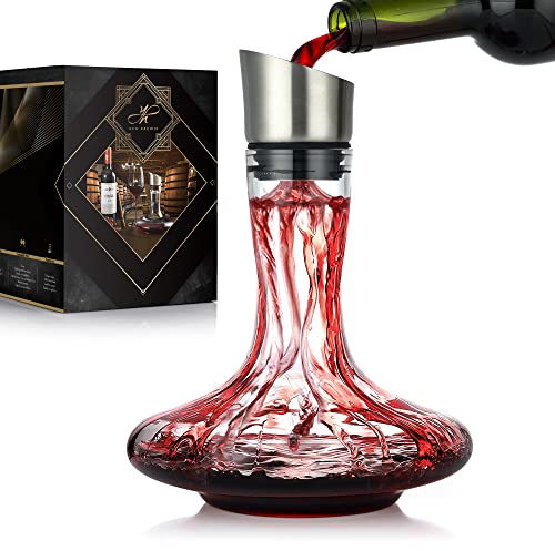 NEW PACIFIC YOUYAH Carafe à Décanter le Vin Rouge avec Aérateur & Filtre Intégrés, Cadeau, Verre de Cristal Sans Plomb 100% Soufflé à la Main, Accessoires