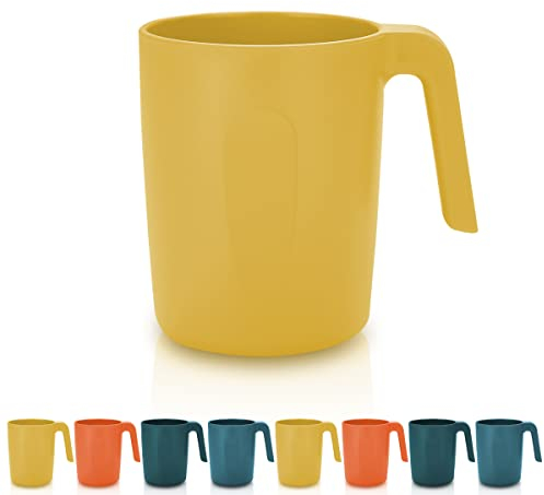 Kyraton Plastic Mug Set 8 Pieces, Unbreakable and Reusable Light Weight Travel Coffee Mugs Espresso Cups Easy to Carry and Clean Microwave Safe BPA Free Dishwasher Safe (Gold Yellow)