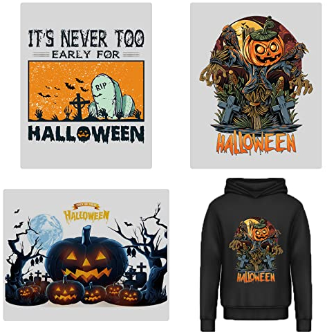 CREATCABIN 3pcs Halloween Bügelbilder Transfers Aufkleber Set Wärmeübertragung Patches Kleidungsdesign Waschbar Wärmeübertragung Aufkleber Abziehbilder Für Kleidung T-Shirt Jacken Hut Jeans Taschen