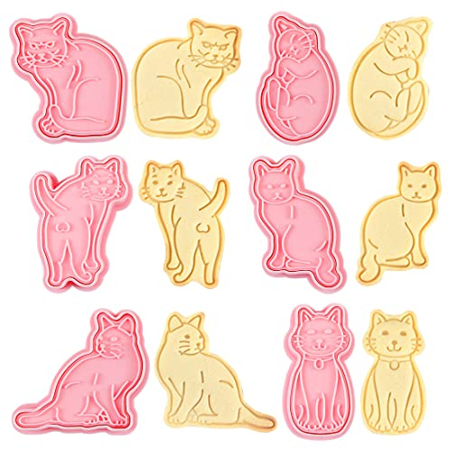 Cortadores para Galletas Gato, Moldes Galletas Gato 6 Piezas, Plástico 3D Formas Corta Reposteria, Decoración para Hornear Fondant Pastelería