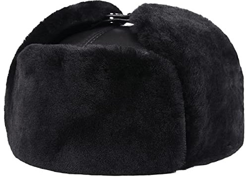 DongBao Warme Wolle Trappermütze Bomber Hut Unisex Fliegermütze Leder Pilotenmütze für Herren Damen