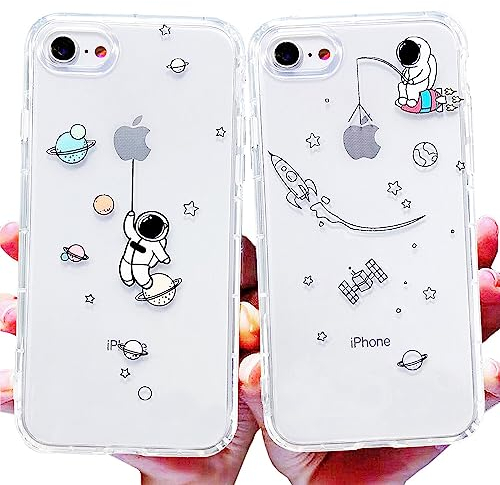 AMART für iPhone 7/iPhone 8 Hülle, 2Pack Durchsichtig HandyHülle mit Astronaut Planet Muster Hülle Transparent Silikon Ultra Dünn Weich TPU Motiv Stoßfeste Schutzhülle für iPhone 7/iPhone 8 (4,7) NUR