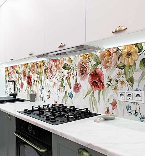 MyMaxxi Küchenrückwand Folie selbstklebend matt - einfache Montage ohne Bohren - Motiv Bunte Blumen rosa 60cm hoch - Spritzschutz Küche Klebefolie ? Blüten 60 x 60cm