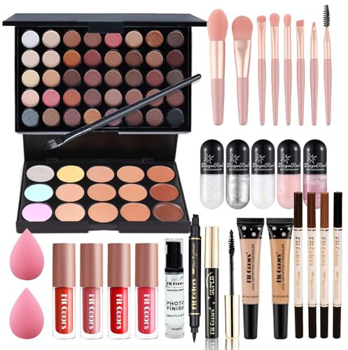 FantasyDay All-in-one Makeup Set Gift Surprise | Full Makeup Kit for Women Multipurpose Essential Starter Bundle Include Eyeshadow Palette Lipstick Blush Concealer Face Powder Eyeliner Mascara Brush