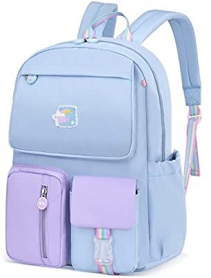 FANDARE Zainetti per bambini Cartelle per la scuola Zaino Scuola Ragazze Ragazzi Zainetto per 1-3 Grado Studenti Scuola Lavoro Escursioni Viaggi Daypacks Impermeabile Nylon Blu Viola S