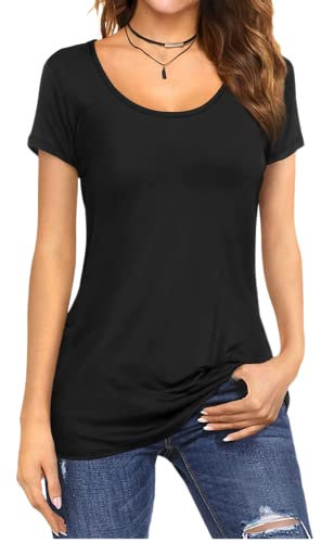 Womens Cap Short Sleeve Round Scoop Neck Plain T-shirt Fitted Tee Top Uk 8-26 (Black, 12-14)