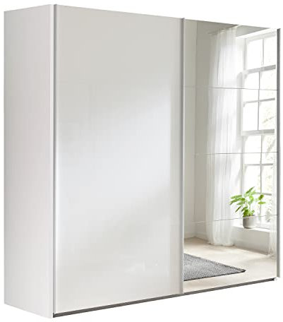 Composad | Kleiderschrank der Linie Systema, Kleiderschrank mit 2 Schiebetüren mit Spiegeltüren, Schlafzimmer, (BxHxT) 250 x 223 x 67 cm, Farbe Weiß lackiert, Made in Italy