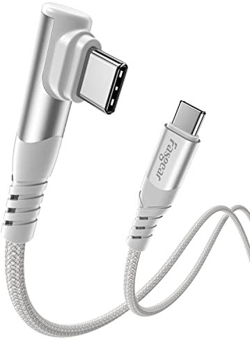 Fasgear 100W USB C to USB C Cable - 1 Pack 10ft USB 2.0 Type C to Type C PD Cable 5A Fast Charging Right Angle Compatible with Surface Book 2, i-Pad Pro 2020 Spectre 13 Surface Go N1 Tablet (Grey)