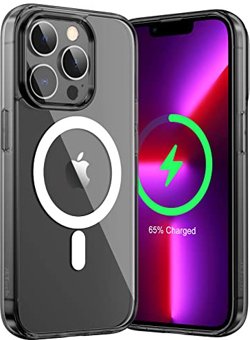 JETech Magnetic Case for iPhone 13 Pro Max 6.7-Inch Compatible with MagSafe Wireless Charging, Shockproof Phone Bumper Cover, Anti-Scratch Clear Back (Black)