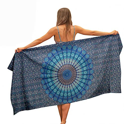 Ulticool Mikrofaser Handtuch - Mandala Blau - 160 x 80 cm - Leicht Reisehandtuch Schnelltrocknend Badetuch Strandhandtuch Saunatuch Microfaser Microfiber - für Reise Strand Fitness Sport Haare Damen
