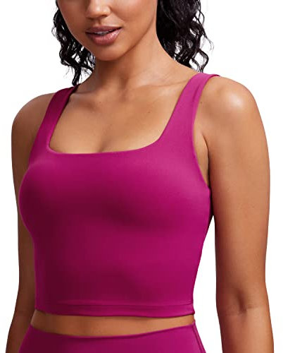 CRZ YOGA Damen Butterluxe Sport BH Gepolstert Ohne Bügel Crop Tops Atmungsaktive Yoga Tank Top Fitness Workout Sports Bra Magenta Violett 42