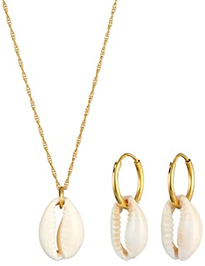 Elli Schmuckset Damen Kauri Muschel Anhänger Set Ohrhänger Trend in 925 Sterling Silber vergoldet