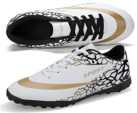 Hixingo Kids Football Boots, AG Soccer Athletics Training Shoes Teenager Cleats Football Boots Professional Running Shoes Unisex Breathable Sneakers for Outdoor Indoor White