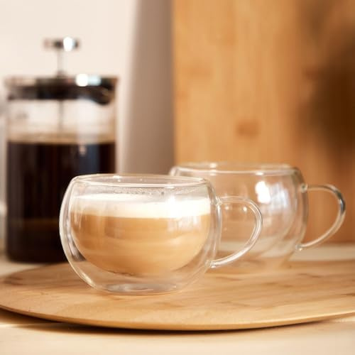 HOMLA CEMBRA Set: 2 doppelwandige Gläser mit Griff, 0,27 l, transparent