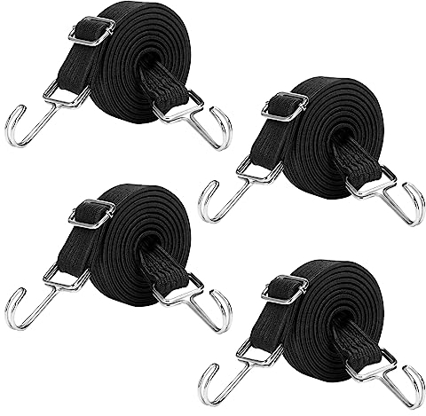Cozlly 4 Stück Spanngummi mit Haken, Spanngurte Elastisch Verstellbar, Gepäckspanner Flach, Elastischer Spannband, Gummiseile Schwarz für Motorrad Fahrrad Autotransport Gepäckpakete Zelt Camping (1M)
