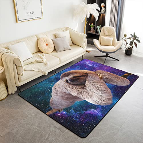 Faultier Teppich 100x150cm Matte Universe Galaxie Faultier Modern Teppich Weich Gemütlicher Teppich Home Wetterfest Dekor Kinder Mädchen Zimmer Wetterfest WohnzimmerTeppich für Küche und Balkon