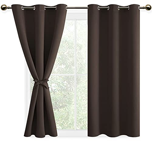 DWCN Blickdichte Vorhänge Verdunkelungsgardinen mit Ösen 2 Stücke Thermogardine für Wohnzimmer,Schlafzimmer,Braun,137x117cm(HxB)