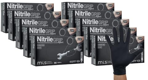 MTS Safety & Protection Einweghandschuhe M - 500 Stück/Box Nitrilhandschuhe Schwarz Handschuhe Nitril Diamantstruktur Grip - Einmalhandschuhe Puderfreie & Latexfreie Gummihandschuhe (M, 500 Stück)