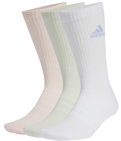 adidas Unisex Cushioned Crew Socks 3 Pairs, White/Sandy Pink/Linen Green, 40-42