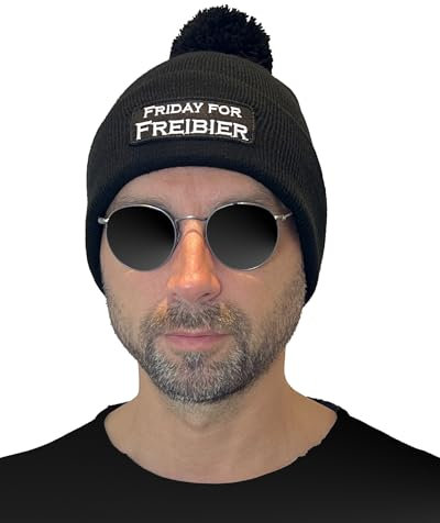 No Face No Name Wintermütze Friday for Freibier in schwarz mit Bommel I Unisex I bestickter Aufnäher I Bommelmütze Mütze Beanie Strickmütze
