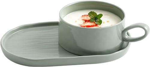 OUSIKA Salad Bowl 14 Oz Soup Bowls Soup Mug with Handles, Ceramic Breakfast Plates Set for Breakfast Sandwich Soup Coffee Cereal Serving Bowls-Light Green-Breakfast Bowl Plate