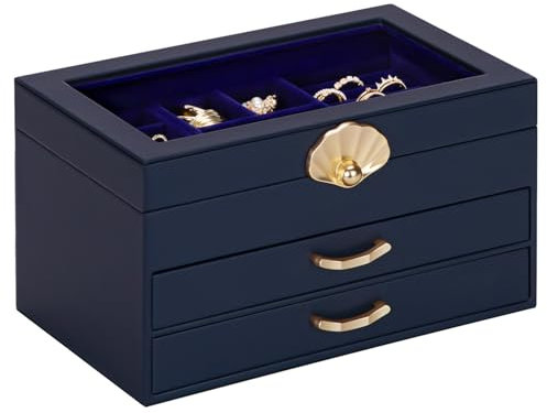 Enthralite Schmuckkästchen mit 2 Schubladen: Organizer für Ohrringe, Halsketten, Geschenk für Mädchen und Frauen, Dunkelblau