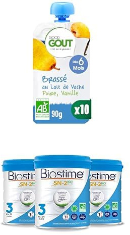 Biostime SN-2 Bio Plus Laits Infantiles Bio 3ème âge en poudre de 10 à 36 Mois 800 G - Lot De 3 ET GOOD GOÛT - Brassé Au Lait De Vache - Dessert Bébé - Dès 6 Mois - Poire, Vanille