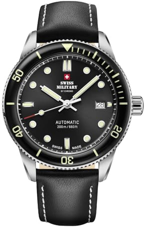 Swiss Military by Chrono Herren Uhr Armbanduhr Automatik Uhrwerk mit Edelstahl Lederarmband Analoge Herrenuhr Silber SMA34106.05