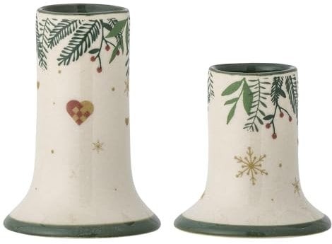 Bloomingville Kerzenhalter 2er Set Grazia in der Farbe Grün Weiß für je 1 Kerze