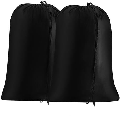 2 Pcs Sac Linge Sale Voyage, 60 x 80cm 100L Étanche à L'eau Sac Linge Sale Pliable avec Cordon de Serrage, Sac à Linge Sac de Rangement pour Panier Linge Camping Dortoir Hôtel (Noir)