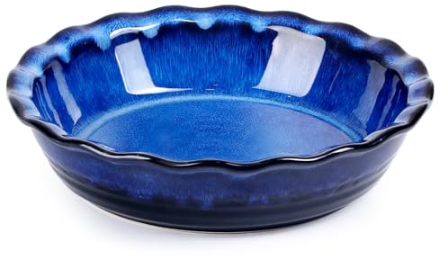 Ceramic Deep Baking Dish Oven Proof, 10in Large Pie Dish, Dishes, Blue Porcelain Lasagne Dish, Blue