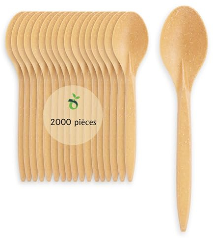 ECOPICNIC Cuillères Jetables WPC 2000 Pièces Marron Clair | Cuillères Écologiques et Durables en Bois et Plastique Composites, Parfaites pour Couverts Jetables Événements, Fêtes