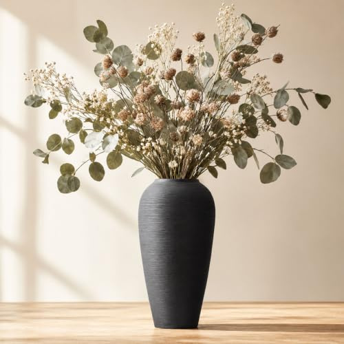 Rustikale Bauernhaus-Blumenvase, 34 cm, große schwarze Keramikvase, Pampasgras-Vase, moderne Bauernhaus-Dekor-Vase für Heimdekoration, Esstisch, Eingang, Tafelaufsatz, Wohnzimmer, Regal dekorativ