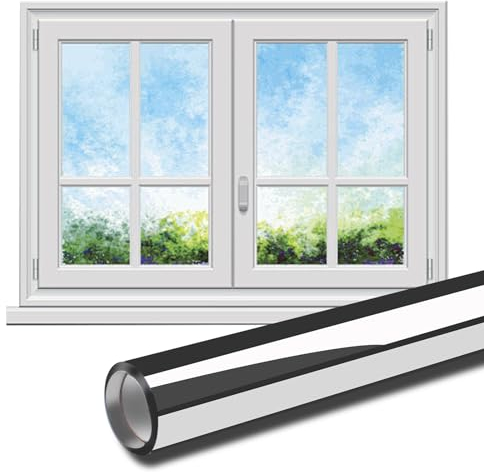 Fensterfolie Spiegelfolie UV-Schutz Sonnenschutzfolie Fenster innen oder außen Fenster Sichtschutzfolie Spiegelfolie Selbstklebend Rückstandslose Sonnenschutz Folie 90 x 200 cm Silber