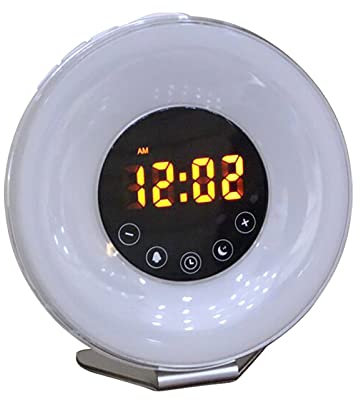 Dispositivos Domésticos Inteligentes Para La Cocina Estilo Amanecer y atardecer Despertar Lámpara de mesa Despertador Led Atmósfera colorida Despertar Música Aparatos Domésticos (White, One Size)