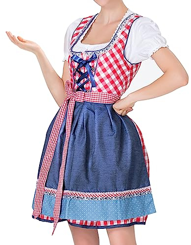 Vestido Dirndl con Blusa de Manga Encaje, Disfraz Fiesta Mujeres Tradicional, Dirndl Oktoberfest, Costume Largo Hasta Rodilla con Delantal, Disfraces Mujeres Elegante Carnaval Festival Cerveza (38)