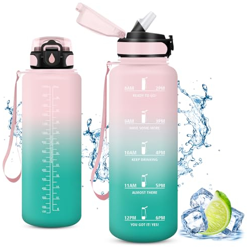 Vikaster Bouteille, Gourde avec Paille 1.5 Litre, sans BPA, Étanche & Réutilisable, Water Bottle Ouvrir en Un Clic, Convient pour la Gym, Le Yoga, Le Camping, Randonnée