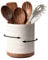 MIKIGEY Grand porte-ustensiles de cuisine en céramique à 360° pour comptoir, pot à ustensiles de cuisine pour comptoir de cuisine avec base en bois rotative, décoration de ferme, blanc arctique