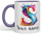 Vixar Personalised Letter S Mug, Alphabet cusomized Custom Letter S Monogram Watercolour Ceramic Coloured Mug Cup for Tea Coffee Hot Brew 330ml 11Oz Gift (Purple)